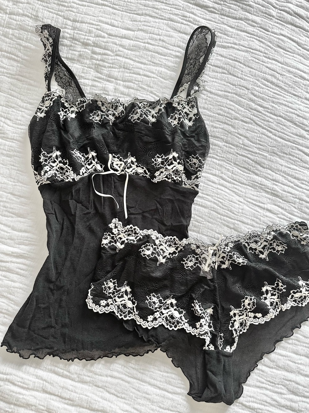 Gilligan & O’malley Y2k black embroidered sheer cami lingerie set